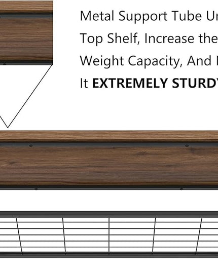 FOLUBAN Shoe Bench, Modern Wood and Metal Storage Bench for Entryway Hallway, Industrial Indoor Bedroom Bench Seat for Living Room, Mudroom, Rustic Walnut, 47 Inch