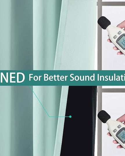 Yakamok 100% Blackout Lined Panels, Room Darkening Thermal Insulated Blackout Curtains for Bedroom, Heat Blocking Drapes for Living Room(42Wx63L, Aqua, 2 Panels)