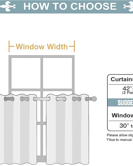 ChrisDowa Small Window Curtains for Kitchen and Bedroom - Grommet Short Thermal Insulated Room Darkening Curtains (2 Panels, Brown, 42 x 36 Inch)