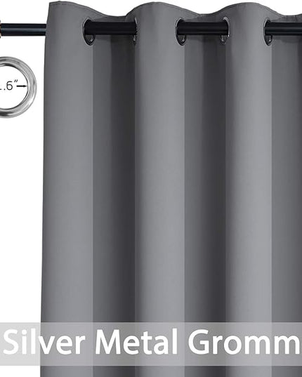 Yakamok Gray Blackout Curtains Panels Room Darkening Thermal Insulated Drapes with 8 Grommet, 2 Tie Backs Included (Grey, 52" Wide x 63" Long Each Panel, One Pair)