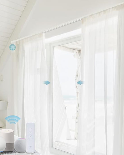 SmartWings Automatic Curtain Opener with Drapery, Motorized Vertical Blinds with Remote, Electric Closet Doors Sliding Panels Compatible with Alexa Google Homekit, Sheer Dazzling Profusion