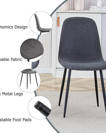 Dinner Table Set for 6, 7 Piece Dining Table Set with Chairs, 63" Faux Marble Modern Table with 6 Linen Fabric Chairs, for Kitchen & Dining Room