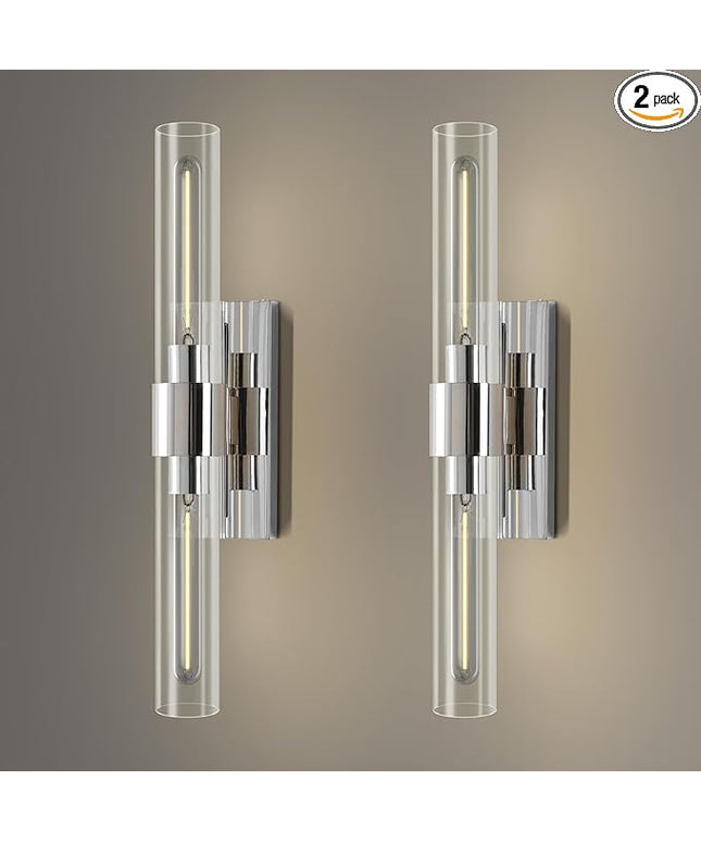 YUYI Nickel Wall Sconces Set of Two, 22.8'' Indoor Sconces Wall Decor Set of 2 with Clear Glass Shade, Bathroom Vanity Wall Lights for Bathroom Living Room Bedroom Hallway Fireplace Staircase