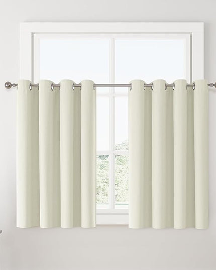 ChrisDowa 100% Blackout Iovry Solid Curtains 54 Inches Long 2 Panels for Bedroom Living Room,Farmhouse Room Darkening Thermal Insulated Soundproof Grommet Top Window Treatment Drapes,52x54