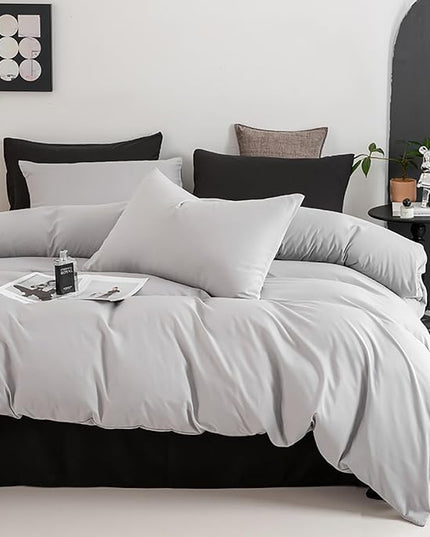 Luxlovery Grey Comforter Set Queen Silver Grey Bedding Comforter Women Men Light Gray Soft Breathable Durable Gray Queen Size Bedding Set 3PCS for Women Men