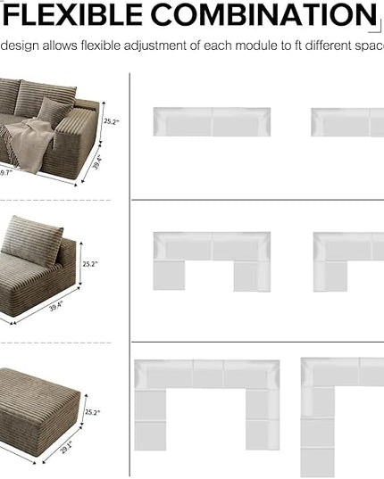 139.4" Modular Sectional Sofa, L-Shaped Minimalist Couches with Middle Seat Chaise, Modern Deep Seat Convertible Sleeper Sofa,Cloud Plush Corduroy Fabric, No Assembly Required, 5 Seater, Camel
