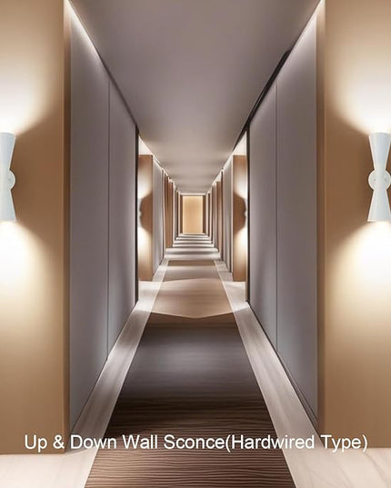 Modern Indoor Wall Sconces Set of 2 Up and Down White Wall Sconces Mid Century Indoor Wall Light Fixture Hardwired Wall Mounted Lamp for Living Room Bathroom Bedroom Hallway 13 Inch