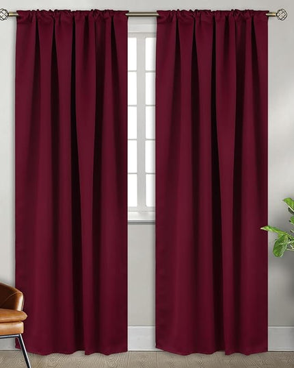 BGment Christmas Red Blackout Curtains 84 inch for Bedroom - Rod Pocket and Back Tab Thermal Insulated Room Darkening Curtains for Living Room, 2 Window Curtain Panels (38 x 84 Inch, Burgundy Red)