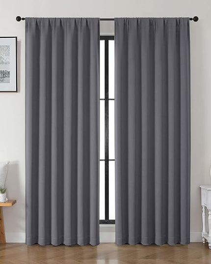 Gwine Charcoal Grey Blackout Curtains for Bedroom 84 inches Long 2 Panels Set, Solid Noise Reducing Thermal Insulated Blackout Curtains for Living Room with Rod Pocket, Each 50" Wx84 L