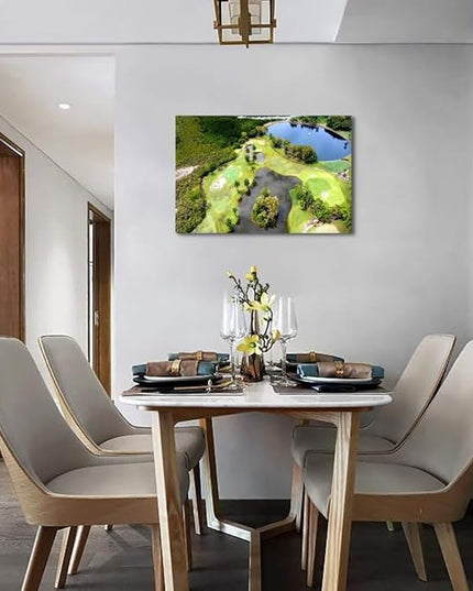 Golf Course Canvas Wall Art for Living Room Bedroom Bathroom Home Decorations Golf Course and Lake Picture Poster Prints Artwork Framed Ready to Hang(12''H x 16''W)