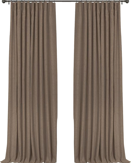 INOVADAY 100% Blackout Curtains for Bedroom, Black Out Curtains 96 Inch Long, Clip Rings Linen Blackout Drapes, Thermal Insulated Room Darkening for Living Room, 2 Panels - Linen Brown,W50xL96