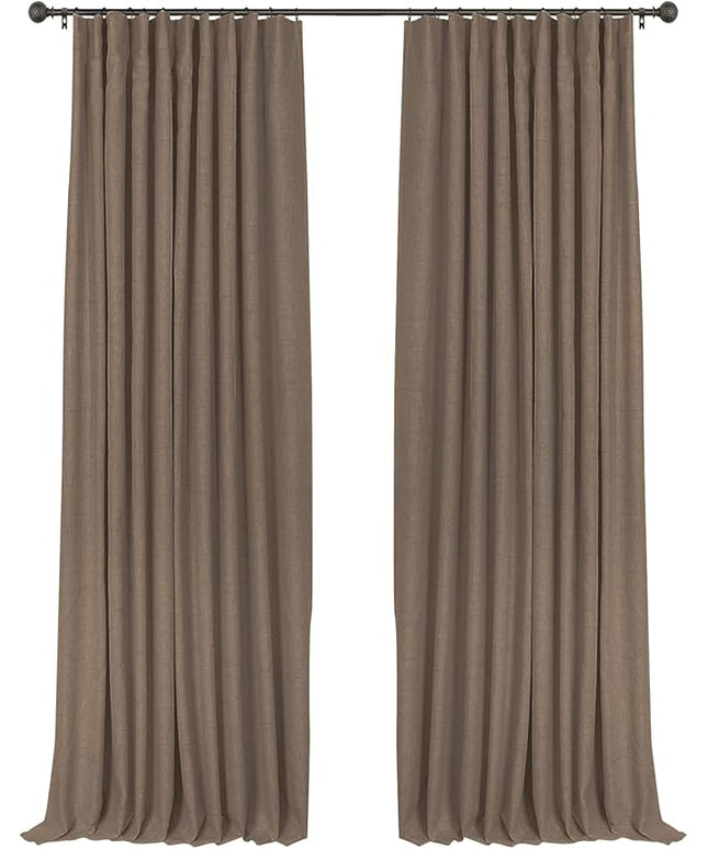 INOVADAY 100% Blackout Curtains for Bedroom, Black Out Curtains 96 Inch Long, Clip Rings Linen Blackout Drapes, Thermal Insulated Room Darkening for Living Room, 2 Panels - Linen Brown,W50xL96