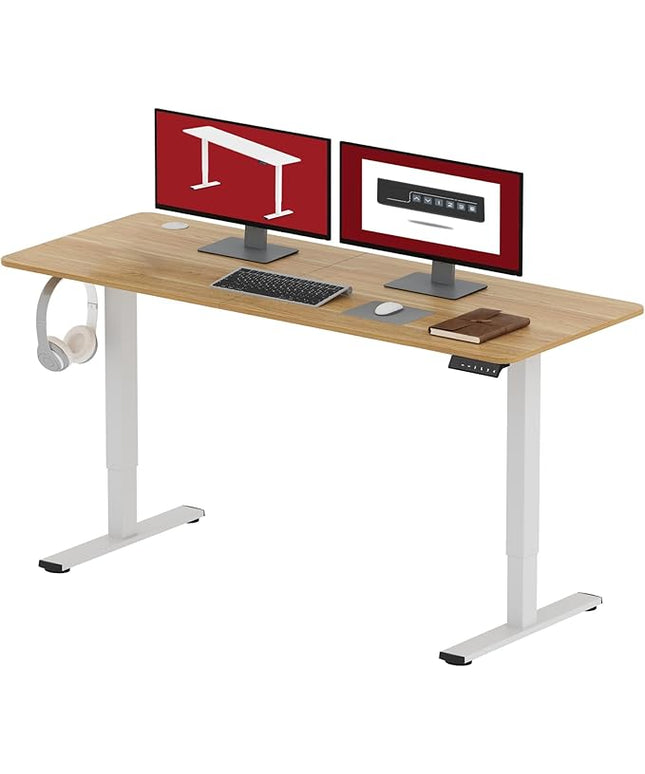 SANODESK Electric Standing Desk 55x24 Inch Height Adjustable Stand Up Desk Home Office Computer Workstation Sit Stand Home Office Desk with Splice Board (White Frame + Maple Top)