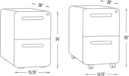 Laura Davidson Furniture Stockpile 2 Drawer Mobile File Cabinet with Lock - Under Desk Metal Filing Cabinet, Legal/Letter File Folders, Wheels and Stationary Feet, Pre-Assembled, White