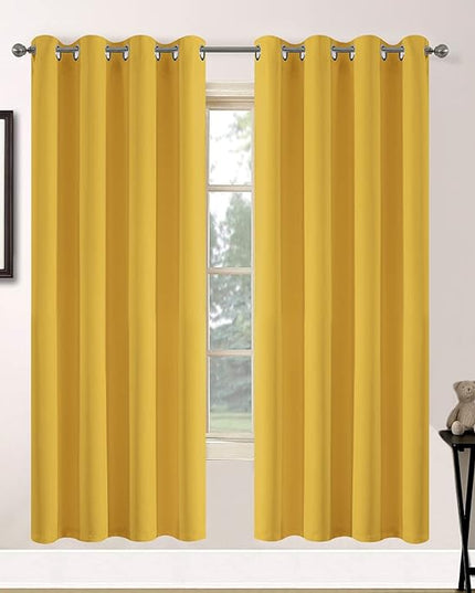 Yakamok Blackout Curtains for Bedroom,Grommet Thermal Insulated Room Darkening Curtains for Living Room, Set of 2 Panels (52 x 72Inch, Mustard Yellow)
