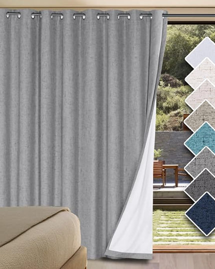 H.VERSAILTEX Linen Blackout Curtains Durable Thick Textured Linen Look 100% Blackout Patio Door Curtain Anti Rust Grommet Extra Wide Sliding Door Curtain Panel, W100 x L108 inch - Dove Gray