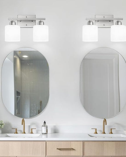 Brushed Nickel Bathroom Light, 2 Light Bathroom Vanity Light Brushed Nickel, Vanity Lamp with Milky White Frosted Glass Shades, E26 Socket