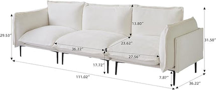 WJShome Sectional Couches for Living Room, Velvet 111" Modern 3 Seater Sofa with Removable Cushions and 8" High Metal Legs, Easy to Clean, Beige