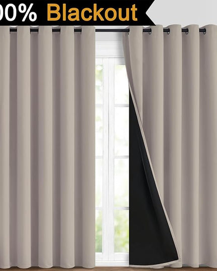 Yakamok 100% Blackout Curtains 84 Inches Long, 2 Thick Layers Heat and Full Light Blocking Soft Thermal Insulated Drapes for Bedroom(62" Wide Each Panel, Natural, 2 Panels)
