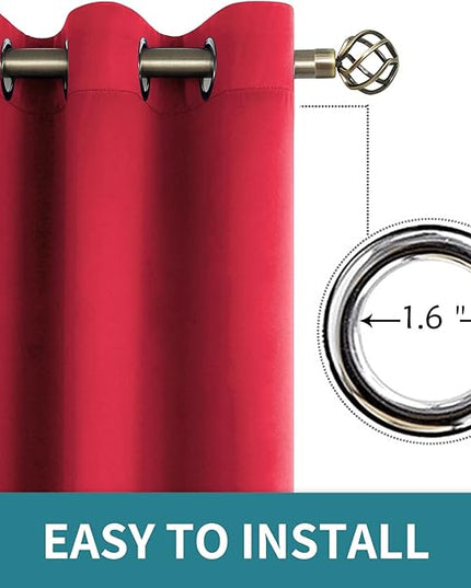 BGment Room Darkening Curtains 63 Inches Long - Grommet Thermal Insulated Drapes Window Treatment Curtains for Bedroom, 2 Panels, 52 x 63 Inch, Red