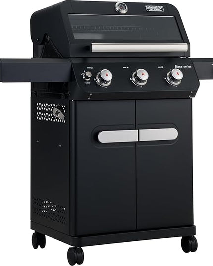 Monument Grills Outdoor Barbecue Stainless Steel 3 Burner Propane Gas Grill, 48,000 BTU Patio Garden Grill with Side Burner and Knob Controls, Mesa325 with BBQ Cover