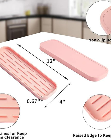 Silicone Kitchen Sink Organizer Tray for Multiple Usage,Easy Clean,Eco-Friendly Sponges Holder for Kitchen Bathroom Counter or Sink,Dish Soap Dispenser,Scrubber,Bottle,Cup Pink 12" x 4”