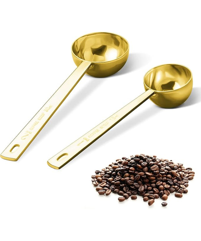 Premium Coffee Scoop Set, Set of 2, Metal Stainless Steel Long Handle Coffee Scoop, Measuring Coffee Spoons Contains 1 Tablespoon (15 ml) and 2 Tablespoons (30 ml) Spoon-Gold