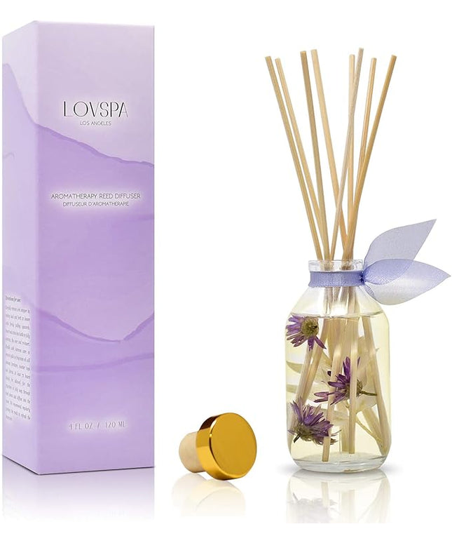 LOVSPA Reed Diffuser Set, Lavender Vanilla Scented Oil Diffuser with Sticks, Home Fragrance Accessories for Bathroom Shelf Decor, Aroma Diffusers for Home or Office Desk, USA Made