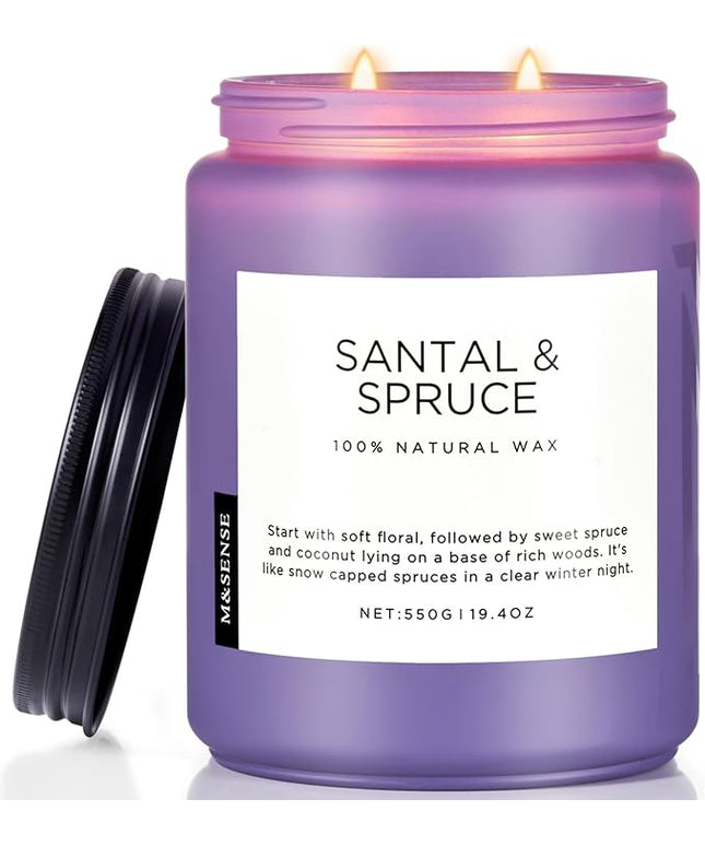 M&SENSE Santal Spruce Christmas Coconut Soy Candles for Home Scented, 19.4oz 110 Hour Slow Burning Large Candle Gift for Stress Relief, Meditation, Relaxing SPA, Best Smelling Christmas Gifts