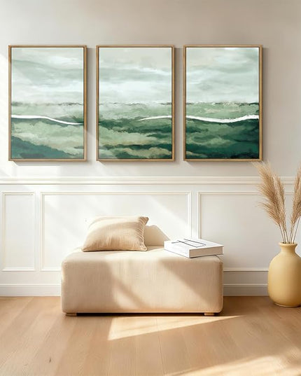 ANHUIB Large Green Wall Art 24x36 Inch Sage Green Abstract Wall Decor Watercolor Abstract Paintings Set of 3 for Living room Bedroom