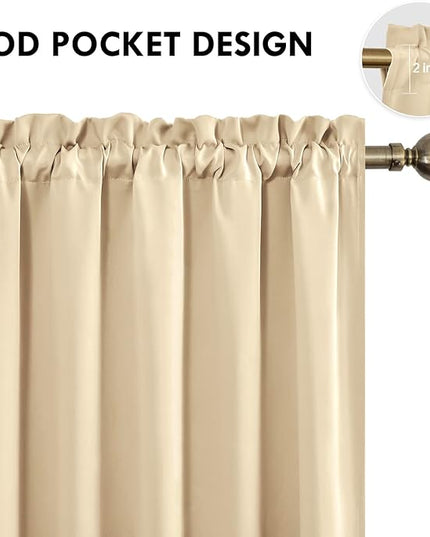 DWCN Insulated Blackout Curtains for Bedroom, Energy Saving Privacy Room Darkening Curtains for Living Room (W60 x L84 inch, Beige, Set of 2 Panels, Top of Rod Pocket)