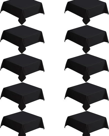 VidaFete Square Tablecloth 10 Pack52 x 52 Inch Tablecloths Stain Wrinkle Resistant Polyester Dining Table Cover for Kitchen Dinning Party Wedding Rectangular Tabletop Buffet Decoration(Black)