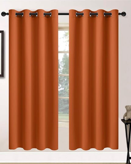 Yakamok Soft and Smooth Orange Blackout Curtains for Bedroom - Grommet Thermal Insulated Room Darkening Curtains for Living Room, Set of 2 Panels (52 x 72Inch, Burnt Orange)