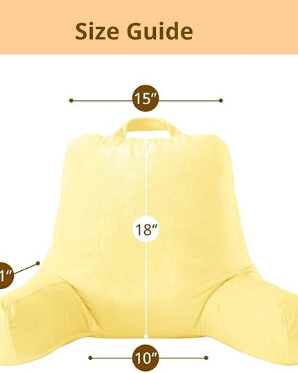 Sasttie Reading Pillow, Velvet Back Pillow for Bed Sitting Up, Adult Back-Rest Support Cushion with Arms for Sit Up on Couch, Sofa, and Floor, Dorm Essentials, Reading Accessories, Light Yellow