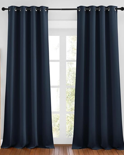 NICETOWN Navy Blue Blackout Curtains, Grommet Thermal Insulated Window Drapes Room Divider Blinds Sound Reducing for Living Room, W46 x L102, 2 Pieces