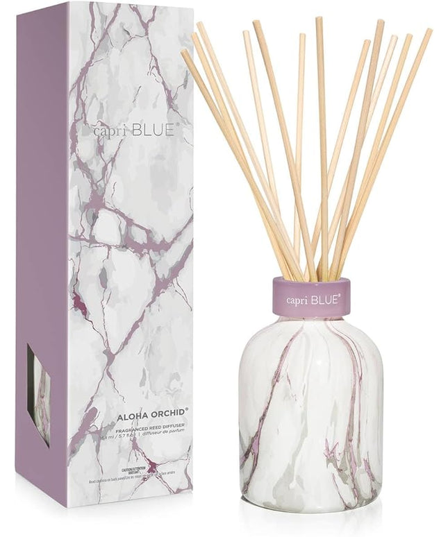 Capri Blue Modern Marble Reed Diffuser Set - Includes Reed Diffuser Sticks, Scented Oil & Glass Bottle - Luxury Scents for Bedroom Decor & Bathroom Air Freshener - Aloha Orchid (5.7 fl oz)