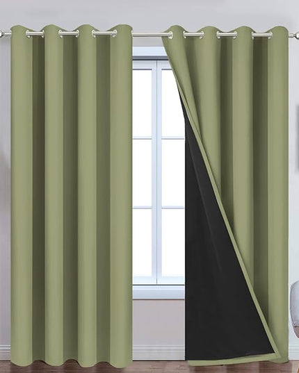 Yakamok Full Blackout Curtains 96 Inches Long,Blackout Curtain Panels for Bedroom, 2 Thick Layers Grommet Top Thermal Insulated Drapes with Black Liner for Living Room(Sage, Set of 2)