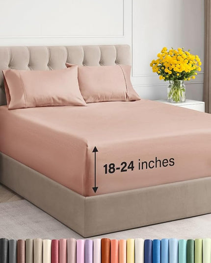 Extra Deep Twin XL Sheet Set - 4 Piece Breathable & Cooling Sheets - Hotel Luxury Bed Sheets Set - Easy & Secure Fit - Soft, Wrinkle Free & Comfy Sheets Set - Mauve Sheet Set with Extra Deep Pockets