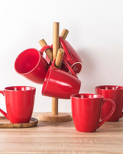 vicrays Coffee Mug Set, 12 Ounce, Ceramic Mug for Men, Women, Unique Glazed Mugs with Handle for Coffee, Tea, Milk, Cocoa, Cereal - Set of 6 Red