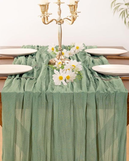 Socomi 6pcs Sage Green Cheesecloth Table Runner Christmas Boho Rustic Gauze 120 inch 10FT Cheese Cloth Runner for Wedding Party Baby Shower Home Decor Holiday Decorations