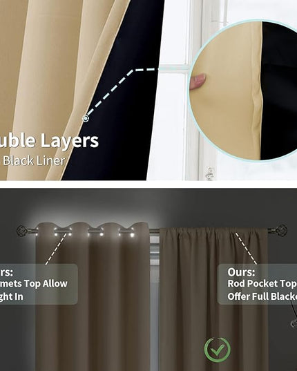 BGment Beige Blackout Curtains for Living Room 84 Inch Length 2 Panels Set, Full Room Darkening Thermal Insulated Soundproof Curtains for Bedroom with Rod Pocket, Each Panel 55 Inch Wide