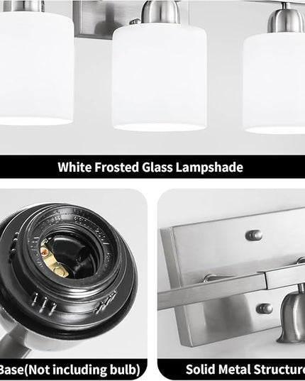 4 Light Bathroom Light Fixtures, Brushed Nickel Vanity Lights for Bathroom with Milky White Frosted Glass Shade, Wall Lights for Mirror Bedroom Living Room E26 Base