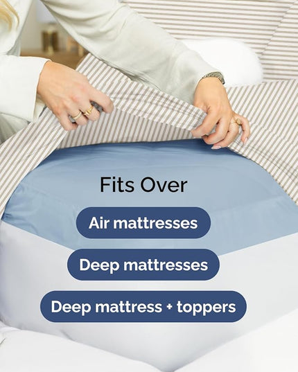 Extra Deep Cal King Sheet Set - 6 Piece Breathable & Cooling Sheets - Hotel Luxury Bed Sheets Set - Easy Fit - Soft, Wrinkle Free & Comfy Sheets Set - Beige Striped Sheet Set with Extra Deep Pockets