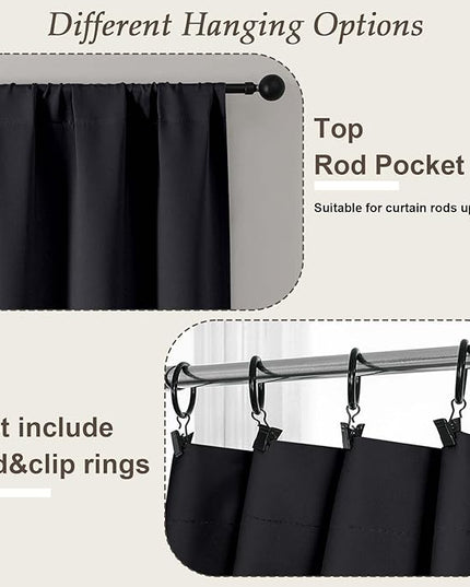 Gwine Black Blackout Curtains for Bedroom 96 Inch Length, Room Darkening Energy Saving Black Out Curtains for Living Room, Window Treatment Drapes with Rod Pocket, Each 40" Wx96 L, 2PCS