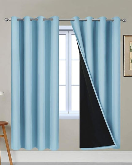 Yakamok 100% Blackout Lined Panels, Thermal Insulated Blackout Curtains for Bedroom, Heat Blocking Drapes for Living Room(52Wx72L, Sky Blue, 2 Panels)
