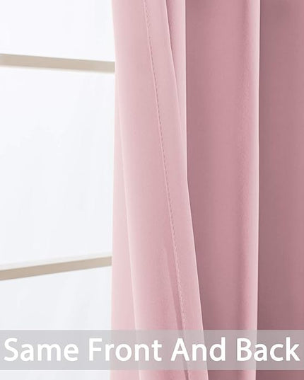 Yakamok Blackout Curtains Room Darkening Thermal Insulated Window Panels,Solid Grommet Top Drapes for Bedroom(52x63 Inch, Pink, 2 Panels)