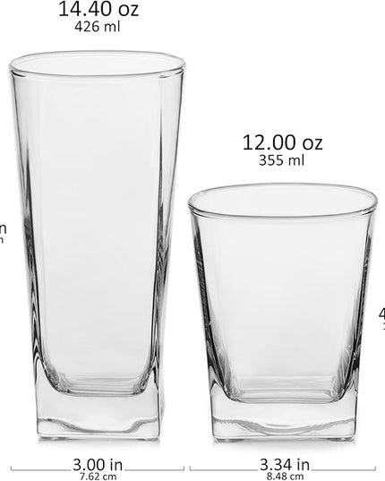 Libbey City Tumbler and Rocks Glass Set, Elegant Drinkware Glasses Set, Tall Drinking Glasses with Modern Lines, Dishwasher Safe Drinking Glasses Set of 16