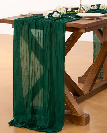 Socomi 6pcs Emerald Green Cheesecloth Table Runner Christmas Boho Rustic Gauze 120 inch 10FT Cheese Cloth Runner for Wedding Party Baby Shower Birthday Home Decor Holiday Decorations