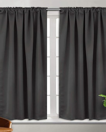 BGment Dark Grey Window Curtains for Bedroom - 38 x 45 Inch Thermal Rod Pocket and Back Tab Blackout Curtains for Kitchen/Window/Living Room, 2 Panels
