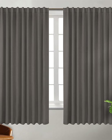 BGment Wide Blackout Curtains 63 inch - Rod Pocket and Back Tab Thermal Insulated Room Darkening Curtains for Living Room, 70 x 63 Inch, Grey, 2 Window Panels